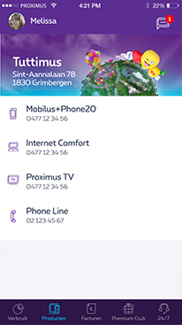 Product overzicht in MyProximus app